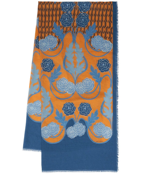 Etro: Printed silk scarf - Blue/Multi - women_0 | Luisa Via Roma
