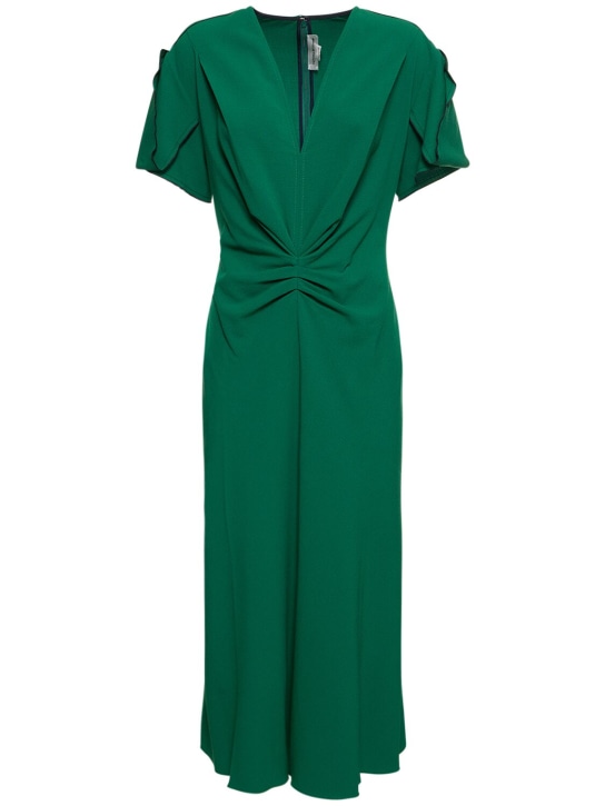 Victoria Beckham: Gathered wool v-neck midi dress - Green - women_0 | Luisa Via Roma