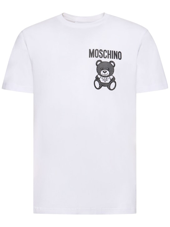 Moschino: Teddy print organic cotton t-shirt - Beyaz - men_0 | Luisa Via Roma