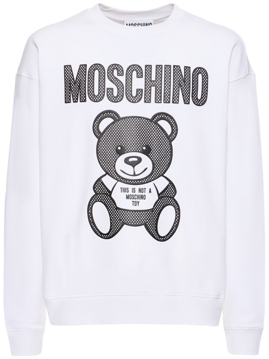 Moschino: 泰迪熊印花有机棉卫衣 - 白色 - men_0 | Luisa Via Roma