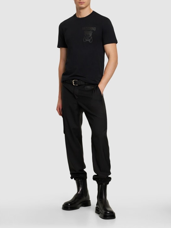 Moschino: 테디 프린트 오가닉 코튼 티셔츠 - 블랙 - men_1 | Luisa Via Roma
