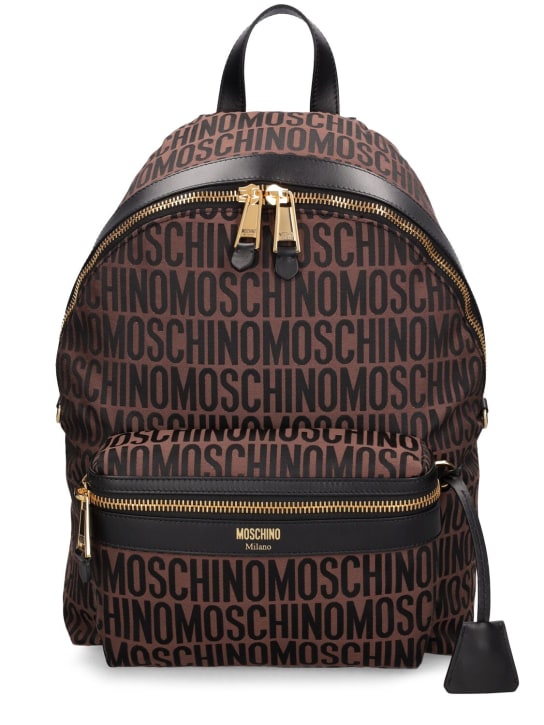 Moschino: Moschino logo nylon jacquard backpack - Kahverengi - men_0 | Luisa Via Roma