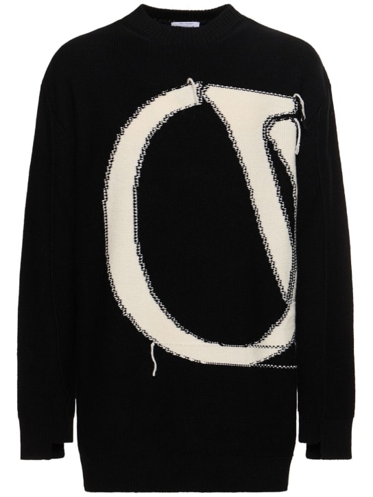 Off-White: OW maxi logo wool knit sweater - Siyah/Beyaz - men_0 | Luisa Via Roma
