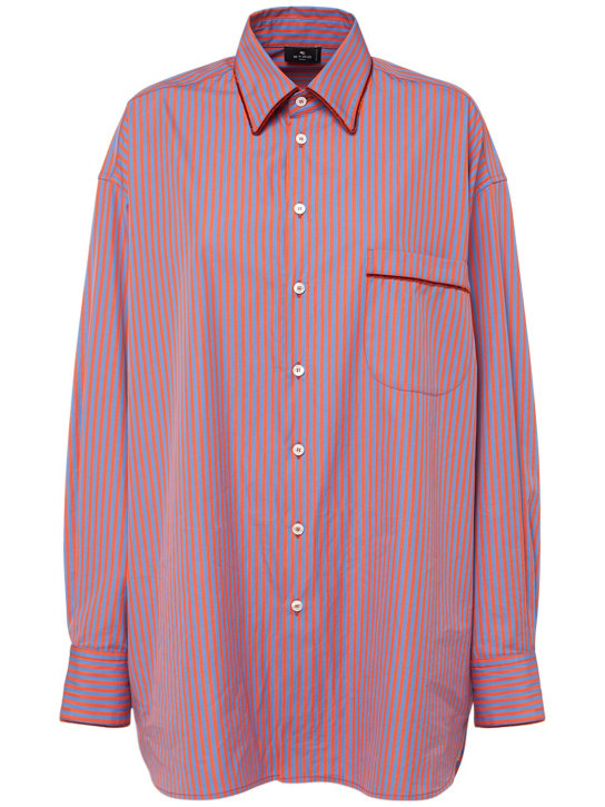 Etro: Camicia in popeline di cotone a righe - Rosso/Multi - women_0 | Luisa Via Roma