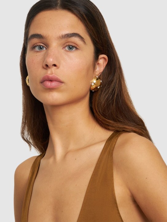 Saint Laurent: Brass & crystal dome earrings - Gold/Crystal - women_1 | Luisa Via Roma