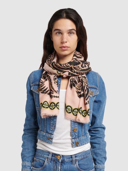 Etro: Wool & cashmere printed scarf - Pink - women_1 | Luisa Via Roma