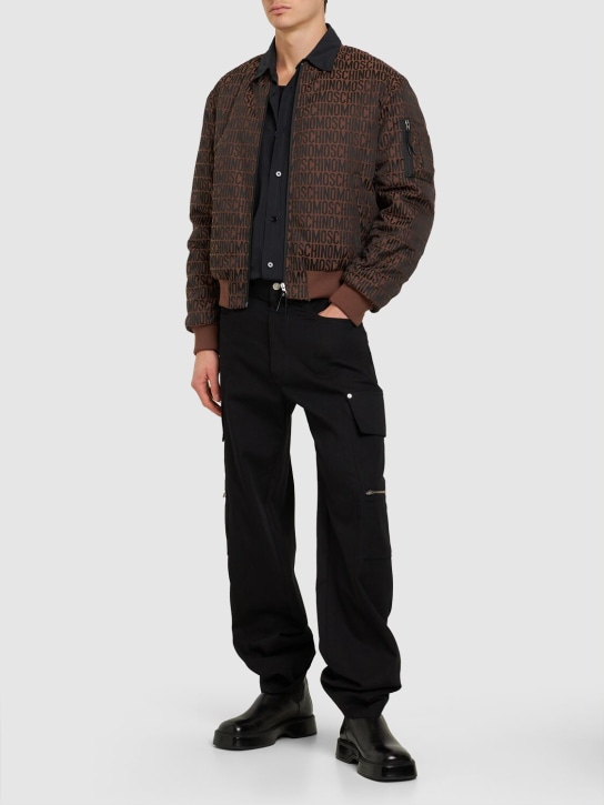 Moschino: Moschino logo cotton blend bomber jacket - Brown - men_1 | Luisa Via Roma