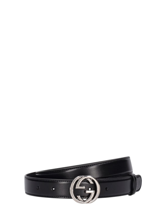Gucci: Cintura in pelle con GG 25mm - Nero - women_0 | Luisa Via Roma