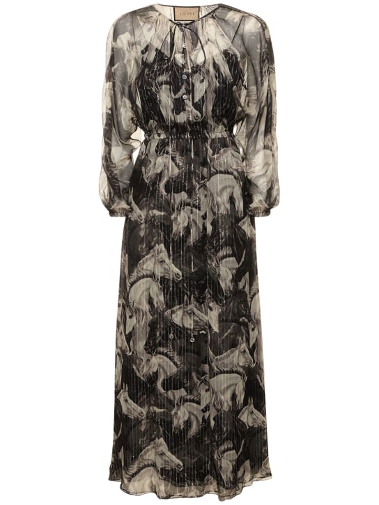 Gucci: Printed silk blend dress - Ivory/Gri - women_0 | Luisa Via Roma