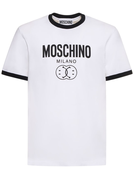 Moschino: T-shirt in jersey di cotone stretch - Bianco/Nero - men_0 | Luisa Via Roma