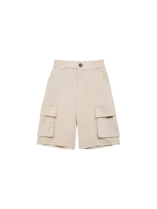 Monnalisa: Stretch cotton gabardine cargo shorts - Bej - kids-boys_0 | Luisa Via Roma