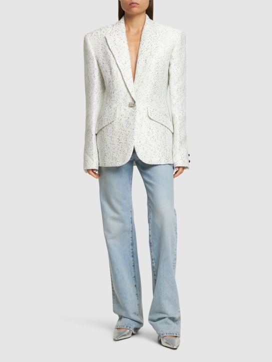 David Koma: Crystal & sequin embellished jacket - Beyaz - women_1 | Luisa Via Roma
