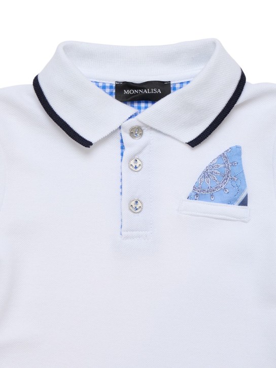 Monnalisa: Cotton piquet polo shirt - White/Navy - kids-boys_1 | Luisa Via Roma