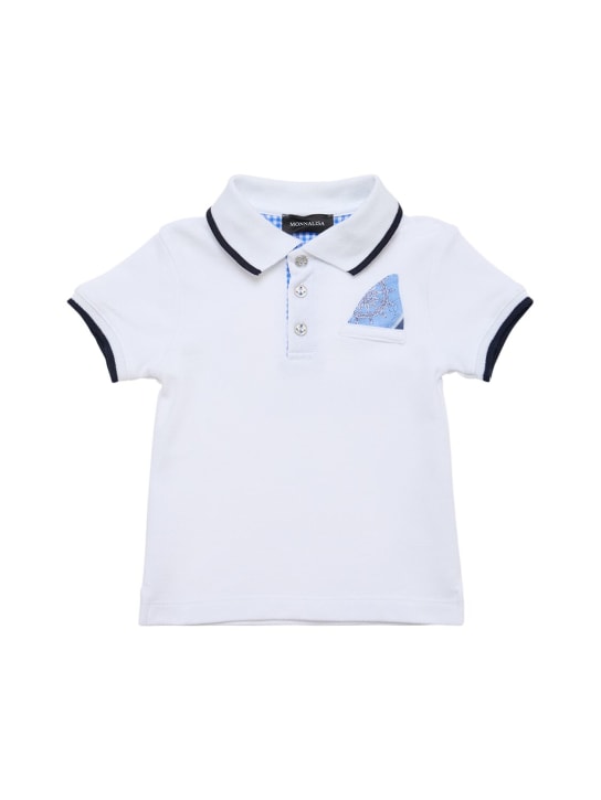 Monnalisa: Cotton piquet polo shirt - White/Navy - kids-boys_0 | Luisa Via Roma