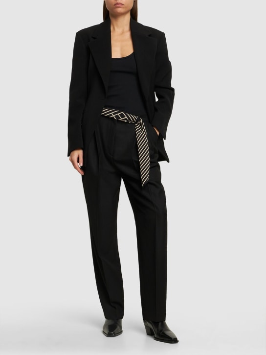 Toteme: Pantalon ajusté en laine mélangée à double plis - Noir - women_1 | Luisa Via Roma