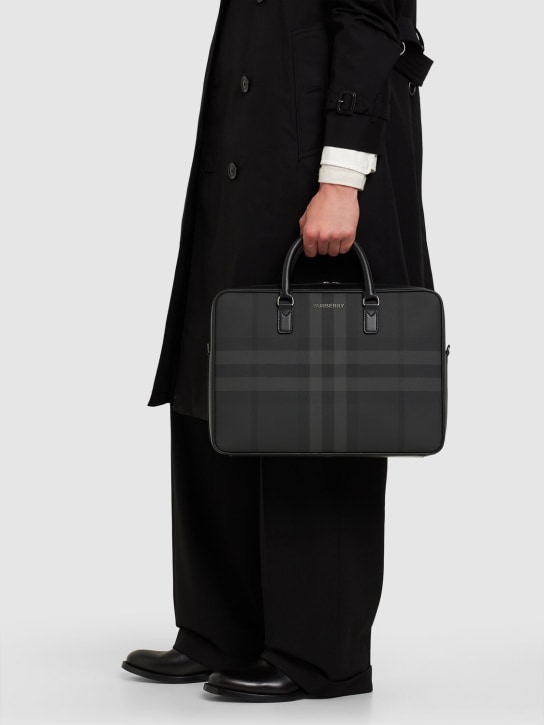Burberry: Check briefcase bag - Charcoal - men_1 | Luisa Via Roma