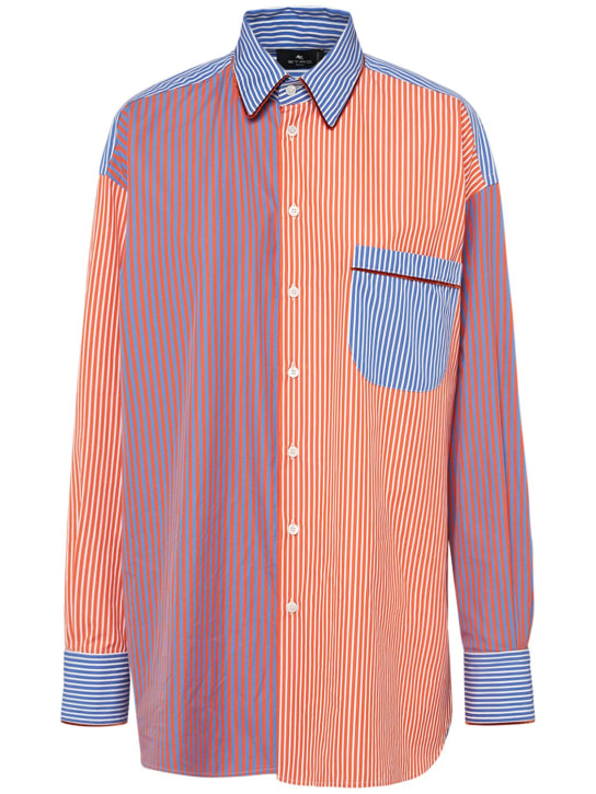 Etro: Camisa de popelina de algodón a rayas - Multicolor - women_0 | Luisa Via Roma