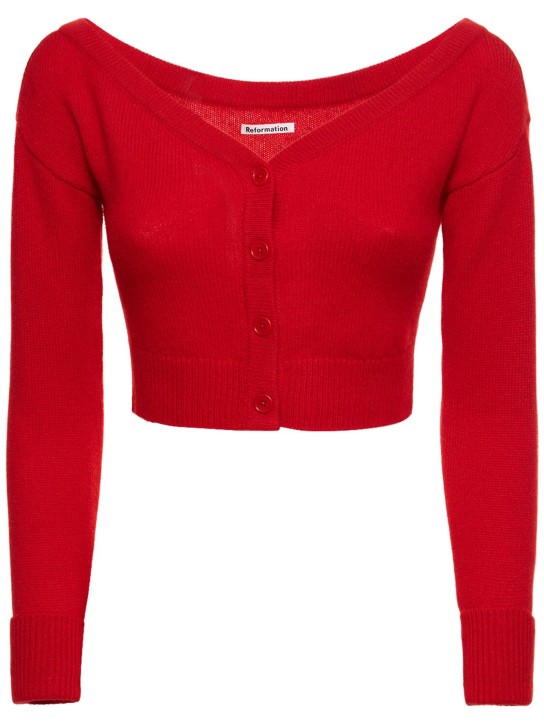 Reformation: Millie cashmere off-he-shoulder cardigan - Red - women_0 | Luisa Via Roma