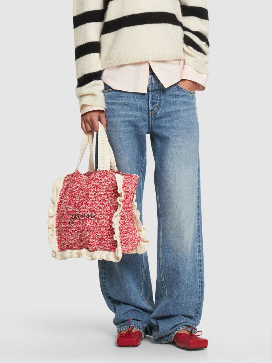 GANNI: Cotton crochet ruffled tote bag - Egret - women_1 | Luisa Via Roma