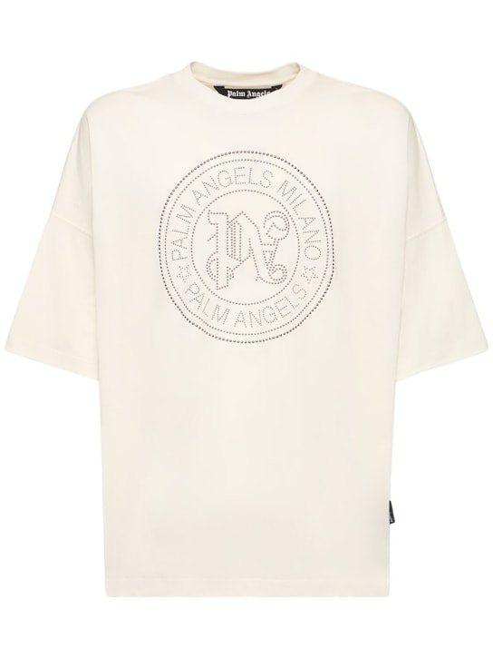 Palm Angels: T-shirt Milano Stud in cotone - Off White - men_0 | Luisa Via Roma
