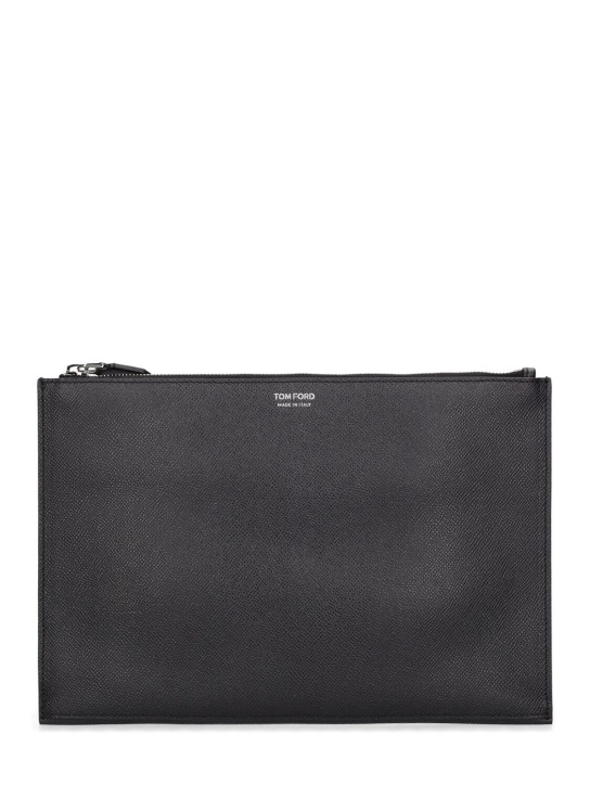 Tom Ford: Small grain leather pouch w/strap - Black - men_0 | Luisa Via Roma