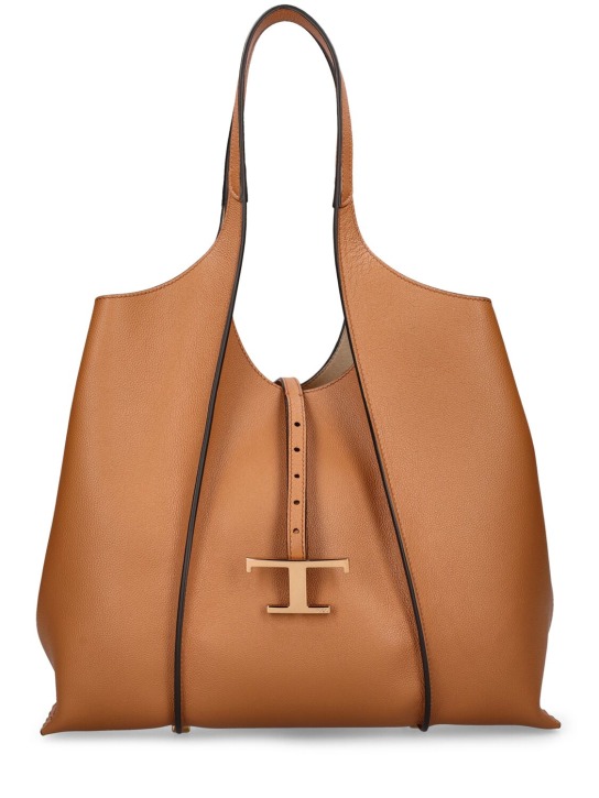 Tod's: Shopping T medium leather tote bag - Brown - women_0 | Luisa Via Roma