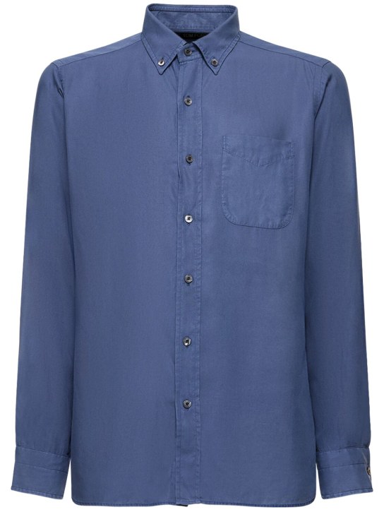 Tom Ford: Camisa de lyocell - Azul Índigo - men_0 | Luisa Via Roma