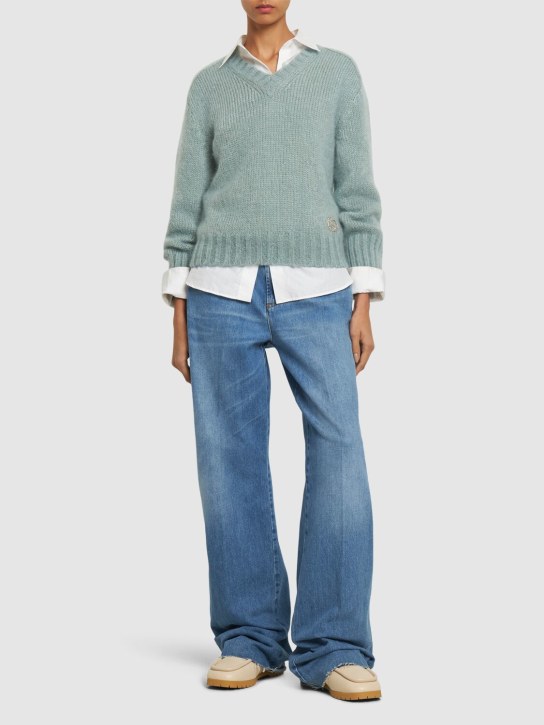 Gucci: Wool blend mohair sweater w/ crystals - Ash Blue - women_1 | Luisa Via Roma