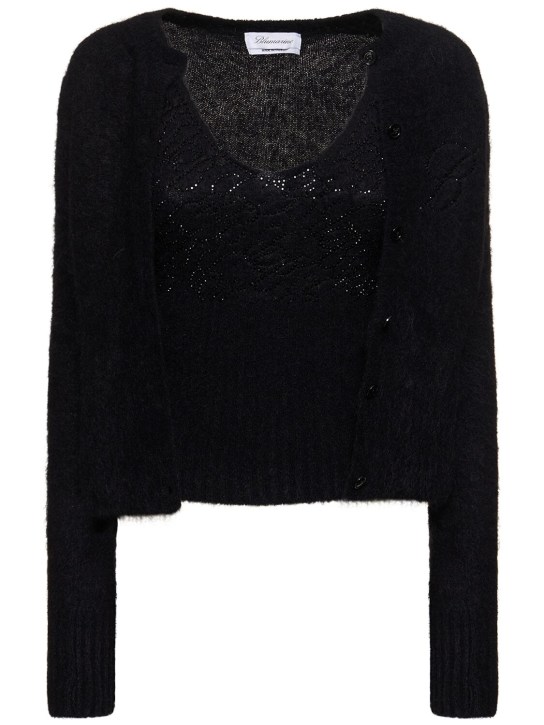 Blumarine: Alpaca blend knit top & cardigan - Siyah - women_0 | Luisa Via Roma