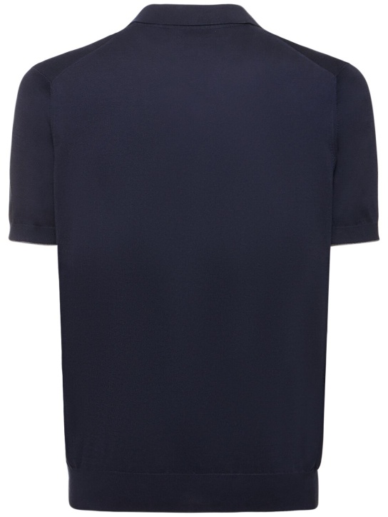 Brunello Cucinelli: Cotton short sleeve polo - Navy - men_2 | Luisa Via Roma