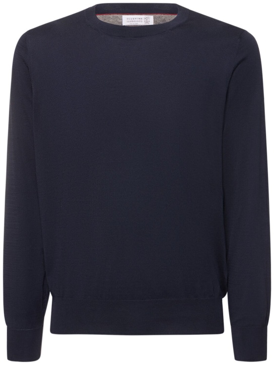 Brunello Cucinelli: Cotton crewneck sweater - Lacivert - men_0 | Luisa Via Roma
