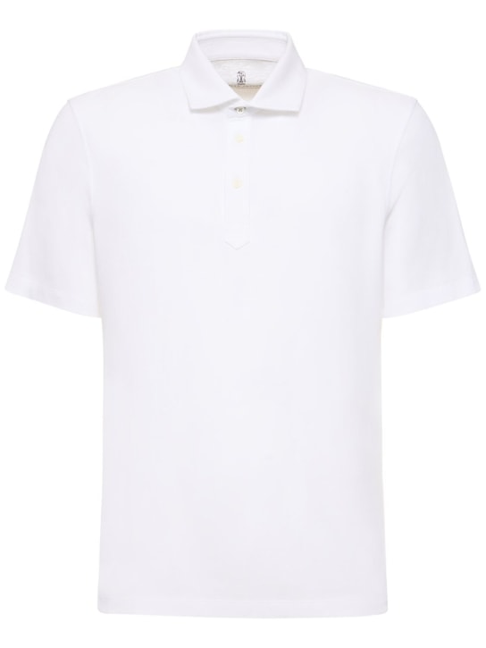 Brunello Cucinelli: Camiseta polo de algodón piqué - Blanco - men_0 | Luisa Via Roma