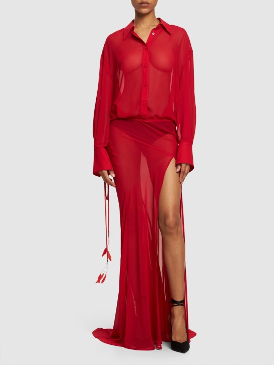 The Attico: Georgette long sleeve maxi shirt dress - Red - women_1 | Luisa Via Roma