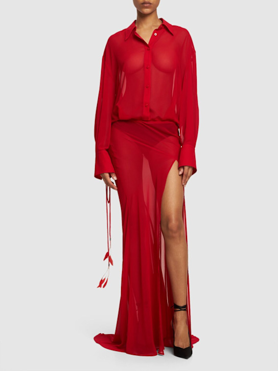 The Attico: Georgette long sleeve maxi shirt dress - women_1 | Luisa Via Roma