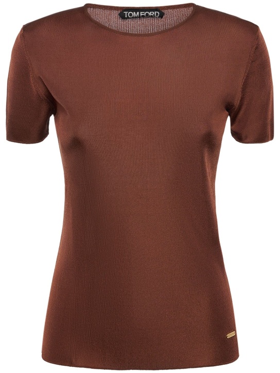 Tom Ford: Compact slinky viscose t-shirt - Brown - women_0 | Luisa Via Roma