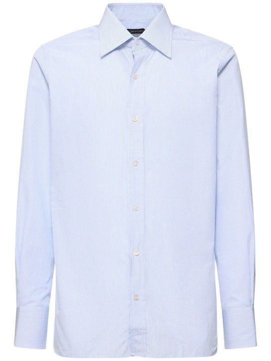 Tom Ford: Camisa de algodón a rayas - White Lightblue - men_0 | Luisa Via Roma