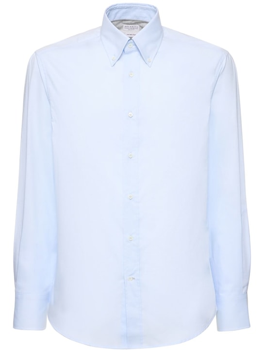 Brunello Cucinelli: Cotton poplin shirt - Gökyüzü Mavisi - men_0 | Luisa Via Roma