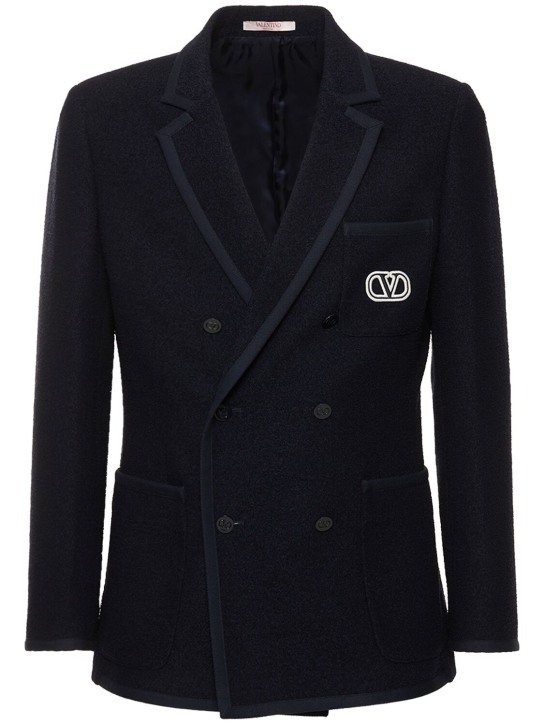 Valentino: Zweireihiges Jackett aus Tweed - Dunkelblau - men_0 | Luisa Via Roma