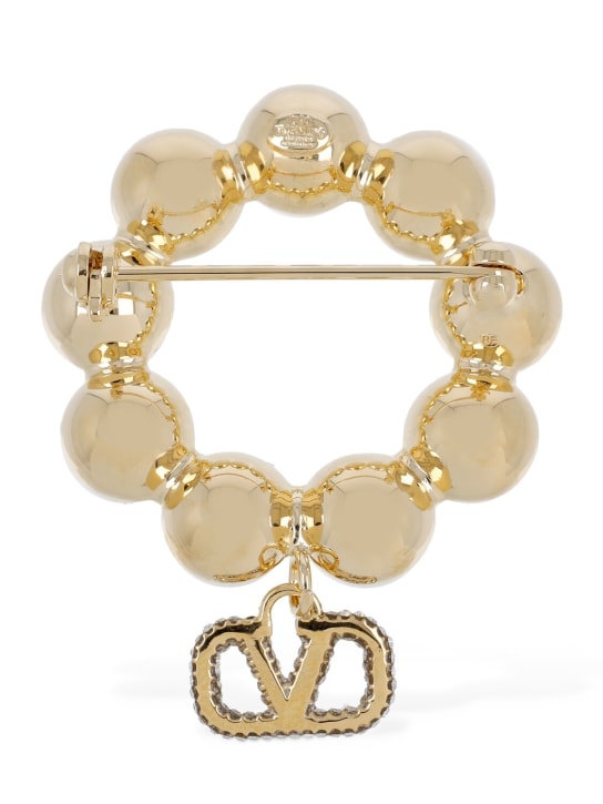 Valentino Garavani: V Logo Signature faux pearl brooch - Cream/Crystal - women_1 | Luisa Via Roma
