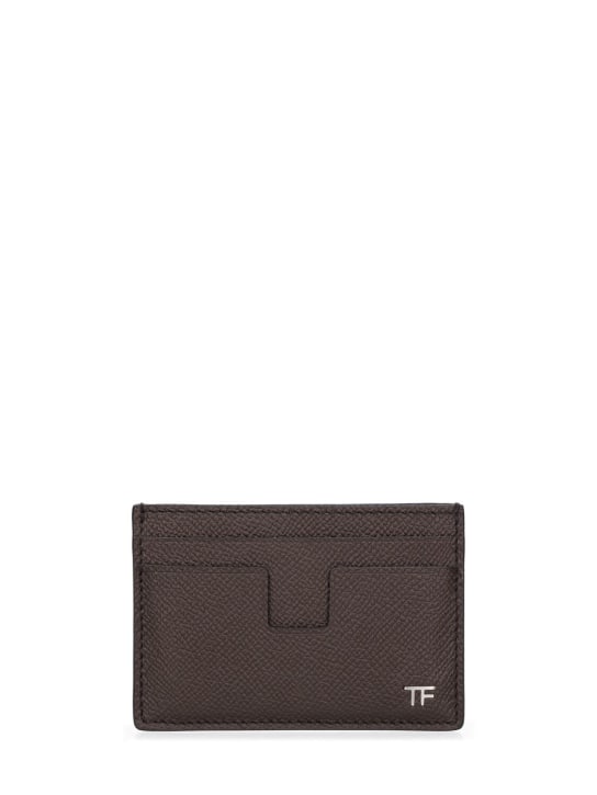 Tom Ford: Porta carte di credito piccolo in pelle Saffiano - Cioccolato - men_0 | Luisa Via Roma