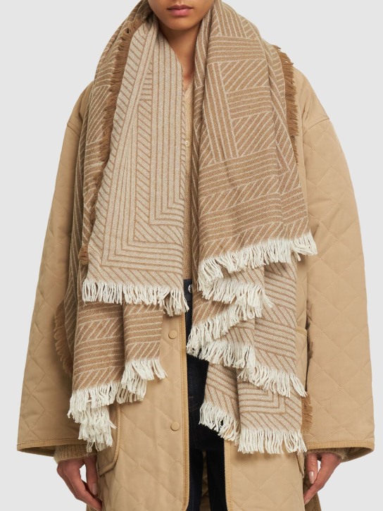 Toteme: Striped monogram wool scarf - Biscuit - women_1 | Luisa Via Roma
