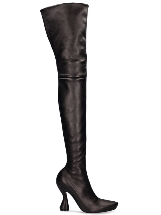 Lanvin: 105mm Muse knee high leather boots - Siyah - women_0 | Luisa Via Roma