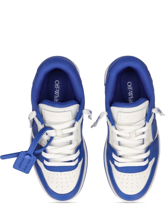 Off-White: Vulcanized leather lace-up sneakers - White/Blue - kids-boys_1 | Luisa Via Roma