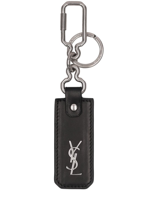 Saint Laurent: Cassandre monogram leather key ring - Siyah - men_0 | Luisa Via Roma