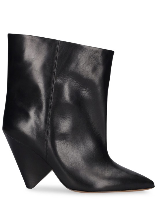 Isabel Marant: 90mm Miyako leather ankle boots - Siyah - women_0 | Luisa Via Roma