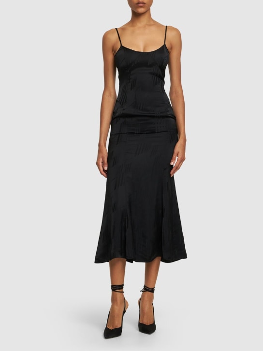 The Attico: Jacquard satin sleeveless midi dress - Siyah - women_1 | Luisa Via Roma