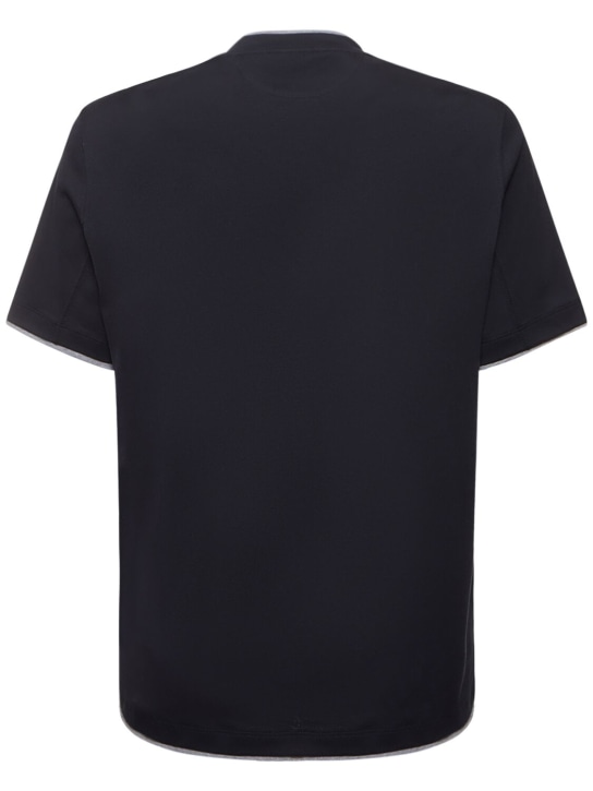 Brunello Cucinelli: Layered cotton jersey solid t-shirt - Navy - men_4 | Luisa Via Roma