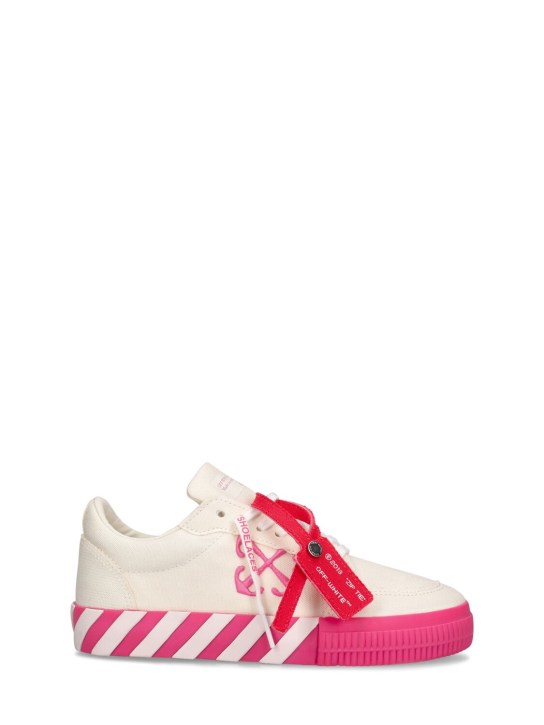 Off-White: Sneakers vulcanizadas de algodón con cordones - Blanco/Fucsia - kids-girls_0 | Luisa Via Roma