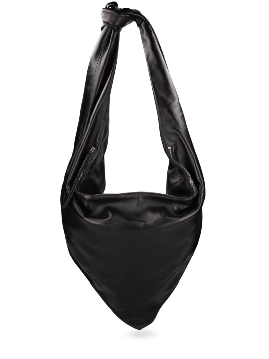 Lemaire: Bandana leather crossbody bag - Dark Chocolate - men_0 | Luisa Via Roma
