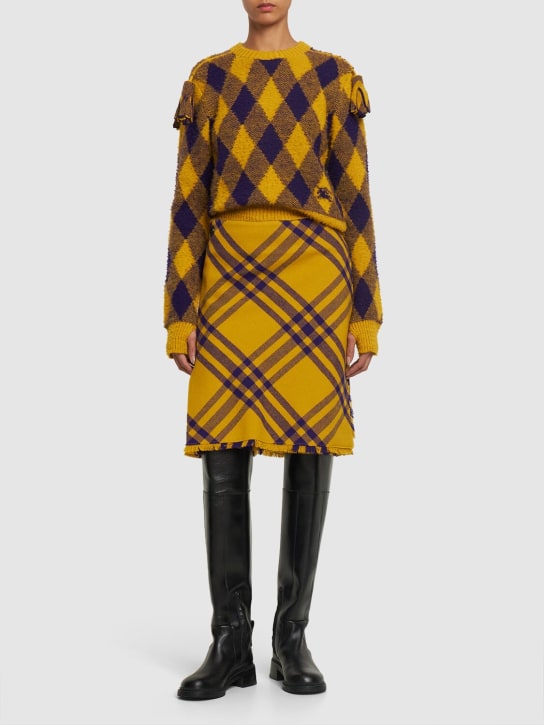 Burberry: Check knit pleated midi skirt - Yellow/Purple - women_1 | Luisa Via Roma